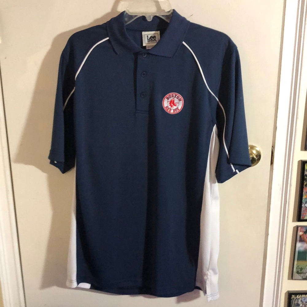 Boston Red Sox MLB Lee Sport Circle Logo Polo Shirt Men’s Medium Navy Blue White